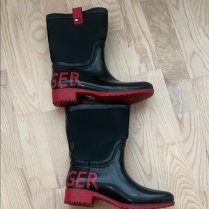 Tommy Hilfiger Black and Red Winter Rain Boots